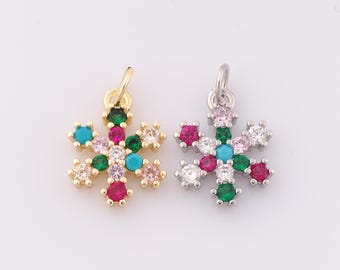 1 pcs Gold CZ Snowflake Pendant,18K Gold Filled Christmas Charm,Snowflake Charm DIY Bracelet Necklace Jewelry Making Findings Supply