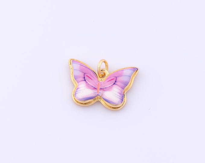 1 pcs Gold Enamel Butterfly Pendant,18K Gold Filled Insect Charm,Butterfly Charms DIY Bracelet Necklace Jewelry Making Findings Supply