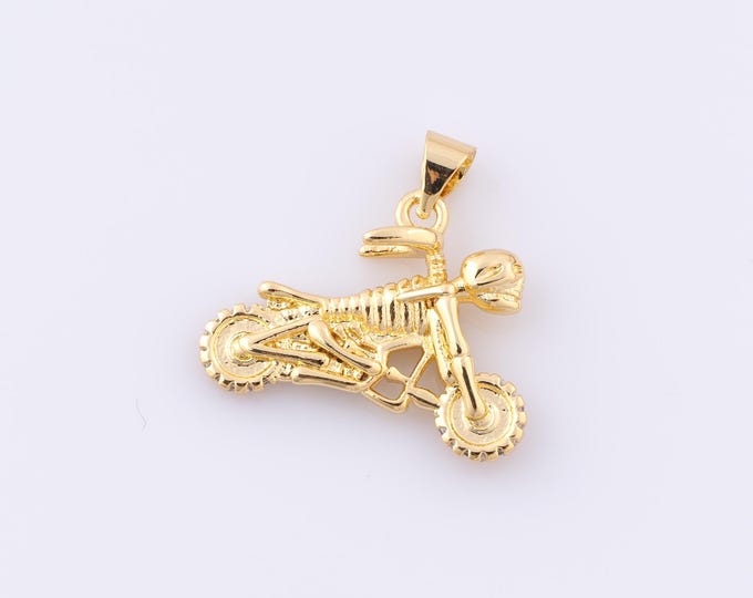 1 pcs Gold Motorcycle Pendant,18K Gold Filled Skull Charm,Motorcycle Charm DIY Bracelet Necklace Jewelry Making Findings Supply