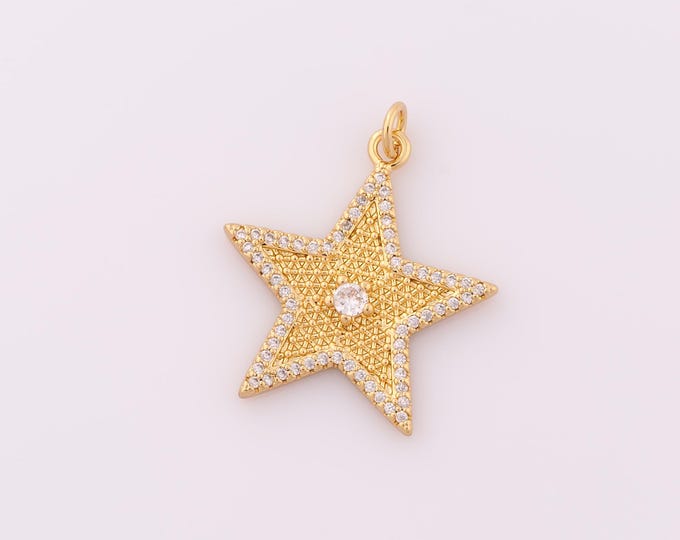 1 pcs Gold CZ Star Pendant,18K Gold Filled Star Charm,Star Charm DIY Bracelet Necklace Jewelry Making Findings Supply