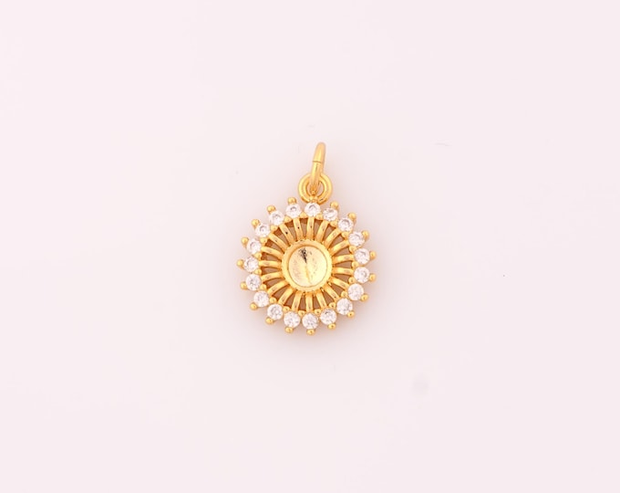 1 pcs Gold Sunflower Pendant,18K Gold Filled Sun Flower Charm,CZ Sunflower Charms DIY Bracelet Necklace Jewelry Making Findings Supply