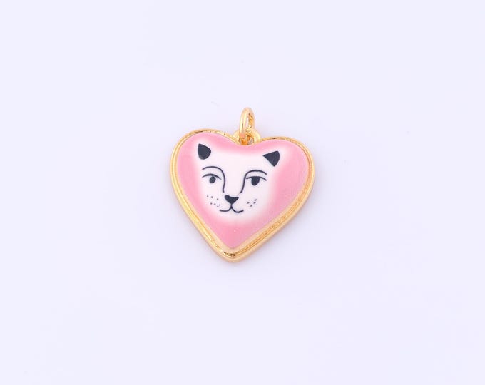 1 pcs Gold Enamel Heart Pendant,18K Gold Filled Cat Charm,Animal Charms DIY Bracelet Necklace Jewelry Making Findings Supply