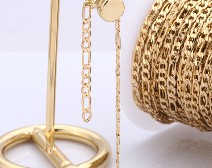 1 Meter Gold Curb Chain, 18K Gold Filled Semi Finished Chain, Specialty Chains, DIY Jewelry Making Supplies
