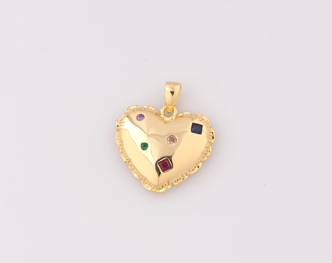 1 pcs Gold CZ Heart Pendant,18K Gold Filled Heart Charm,Heart Charms,DIY Bracelet Necklace Jewelry Making Findings Supply