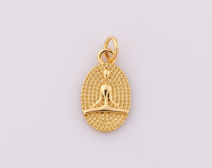 1 pcs Gold Yoga Pendant,18K Gold Filled Oval Charm,Yoga Charm DIY Bracelet Necklace Jewelry Making Findings Supply