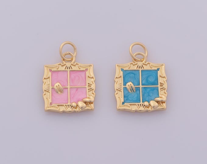 1 pcs Gold Enamel Window Pendant,18K Gold Filled Square Charm,Window Charms DIY Bracelet Necklace Jewelry Making Findings Supply
