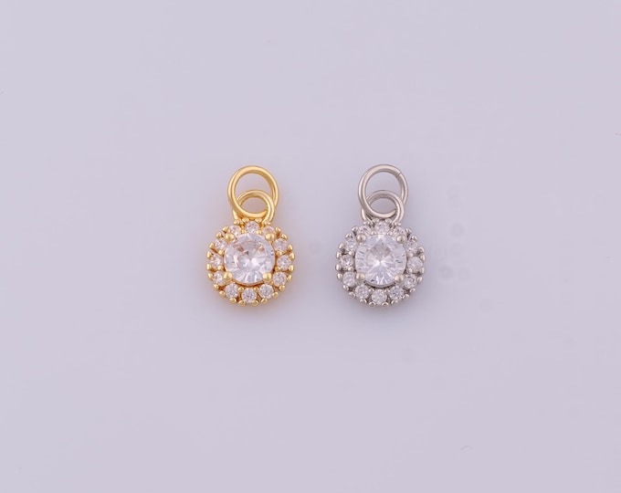 1 pcs Gold CZ Round Pendant,18K Gold Filled Round Charm,Round Charms DIY Bracelet Necklace Jewelry Making Findings Supply