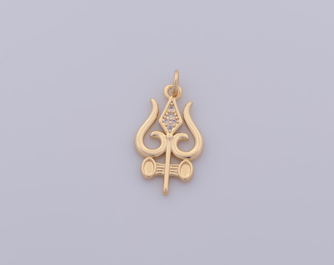 1 pcs Gold CZ Trident Pendant,18K Gold Filled Trident Charm,Trident Charms DIY Bracelet Necklace Jewelry Making Findings Supply