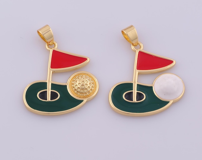 1 pcs Gold Enamel Golf Pendant,18K Gold Filled Sports Charm,Golf Charms DIY Bracelet Necklace Jewelry Making Findings Supply