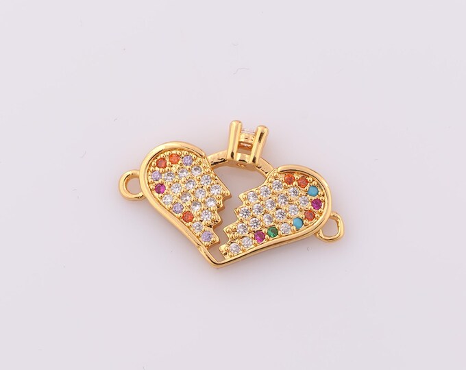 Gold Heartbreak Connector,18K Gold Filled CZ Heartbreak Connector,Heartbreak Connector DIY Bracelet Necklace Jewelry Making Findings Supply