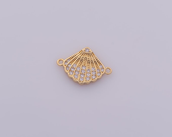 1 pcs Gold CZ Shell Connectors,18K Gold Filled Oyster Connector,Shell Connector DIY Bracelet Necklace Jewelry Making Findings Supply