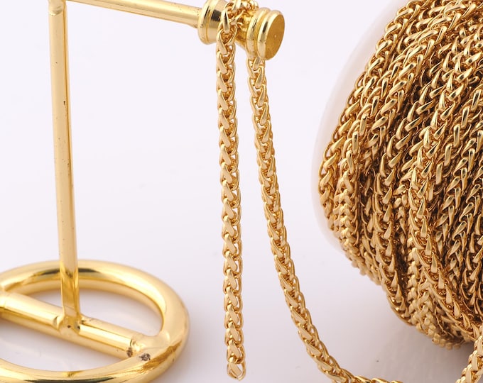 1 Meter Gold Wheat Chain, 18K Gold Filled Semi Finished Chain, Specialty Chains, DIY Jewelry Making Supplies