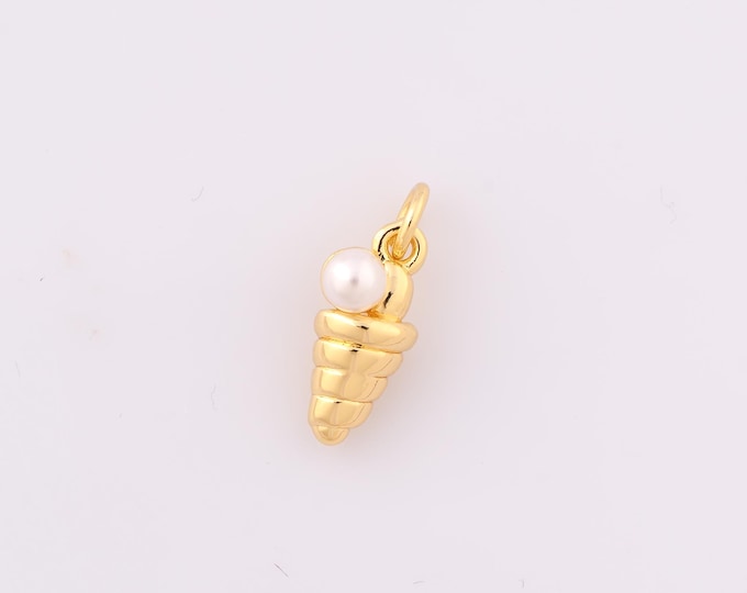 1 pcs Gold Conch Pendant,18K Gold Filled Pearl Charm,Conch Charms,DIY Bracelet Necklace Jewelry Making Findings Supply