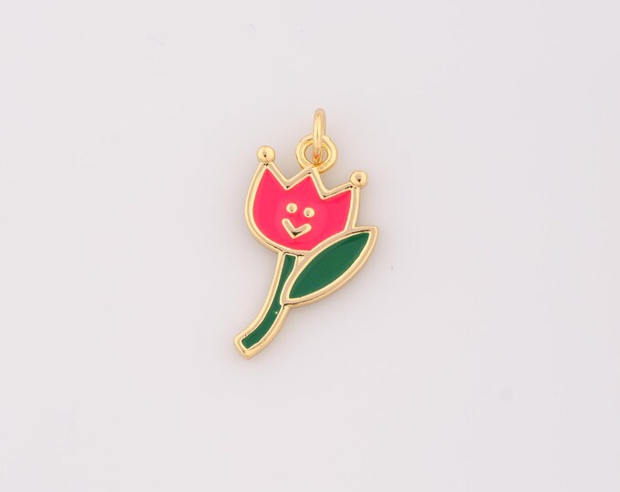 1 pcs Gold Enamel Flower Pendant,18K Gold Filled Flower Charm Flower Charms,DIY Bracelet Necklace Jewelry Making Findings Supply