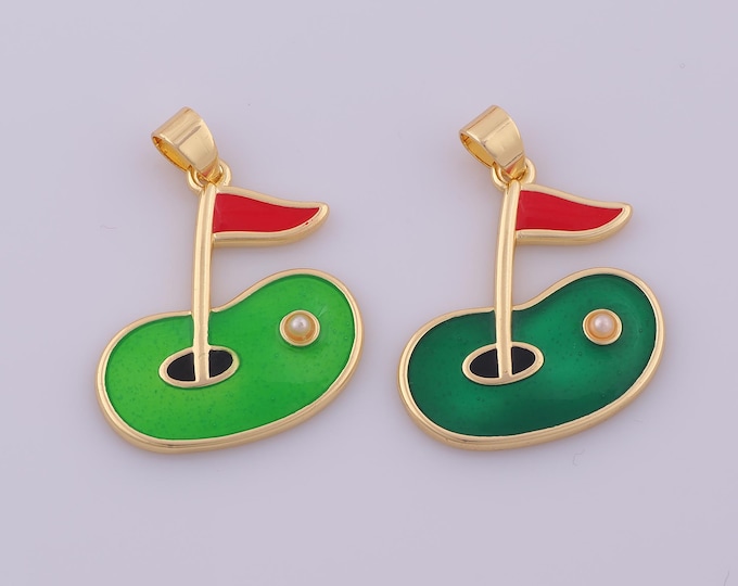 1 pcs Gold Enamel Golf Pendant,18K Gold Filled Sports Charm,Golf Charms DIY Bracelet Necklace Jewelry Making Findings Supply