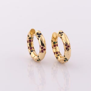1 pair Gold CZ Hoop Earrings,18K Gold Filled Huggie Hoop Earrings,Hoop Earrings,Hypoallergenic Huggie Hoop,Gift for Her