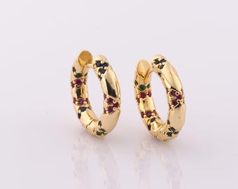 1 pair Gold CZ Hoop Earrings,18K Gold Filled Huggie Hoop Earrings,Hoop Earrings,Hypoallergenic Huggie Hoop,Gift for Her