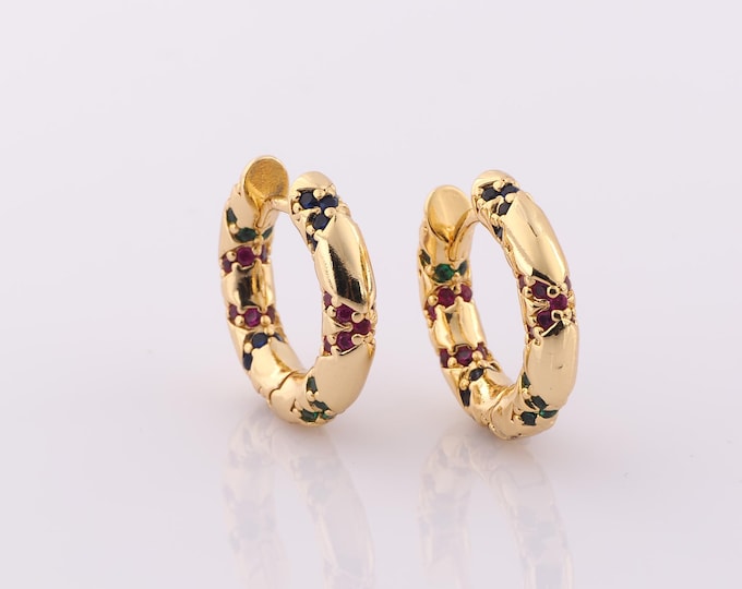 1 pair Gold CZ Hoop Earrings,18K Gold Filled Huggie Hoop Earrings,Hoop Earrings,Hypoallergenic Huggie Hoop,Gift for Her