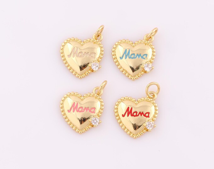 1 pcs Gold CZ MAMA Pendant,18K Gold Filled Letter Charm,Heart Charm DIY Bracelet Necklace Jewelry Making Findings Supply