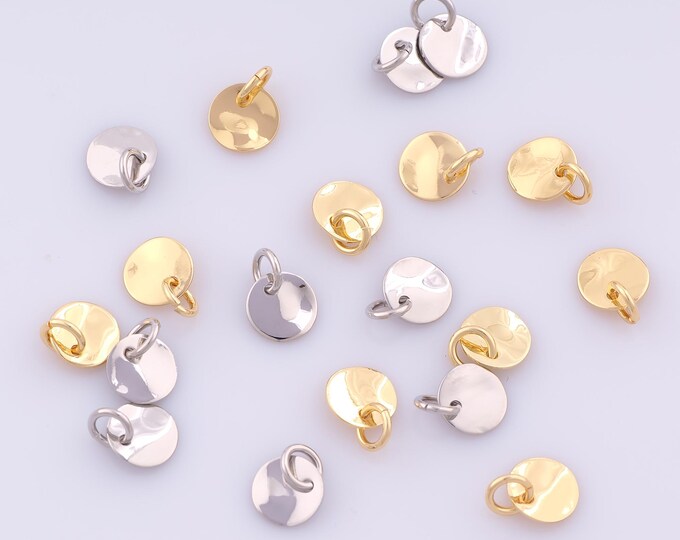 10 pcs Gold Round Pendant,18K Gold Filled Disc Charm,Coin Charms DIY Bracelet Necklace Jewelry Making Findings Supply