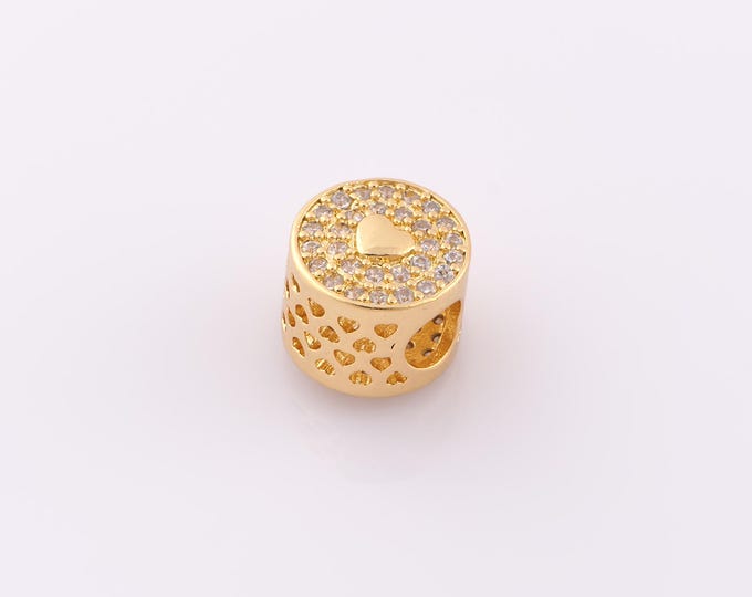1 pcs 18K Gold Filled Heart Spacer Beads,Large Hole Beads,Heart Beads for DIY Jewelry Making Findings Supply