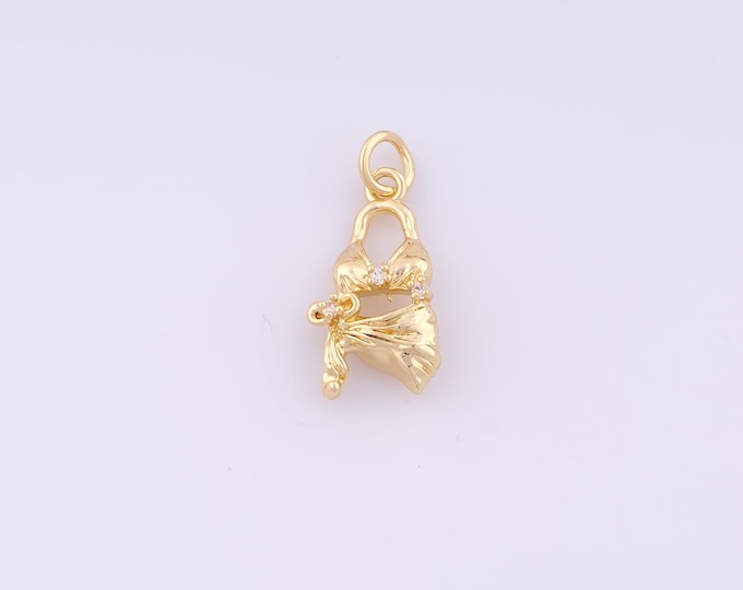 1 pcs Gold CZ Bikini Pendant,18K Gold Filled Bikini Charm,Bikini Charms DIY Bracelet Necklace Jewelry Making Findings Supply