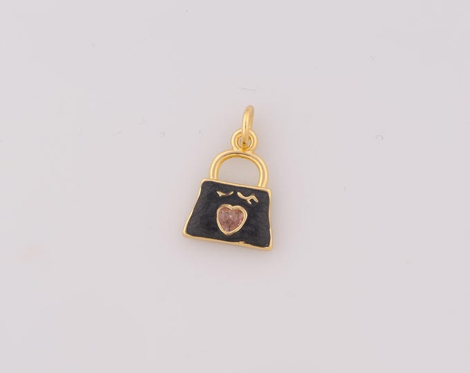 1 pcs Gold Bag Pendant,18K Gold Filled Heart Charm,Bag Charms,DIY Bracelet Necklace Jewelry Making Findings Supply