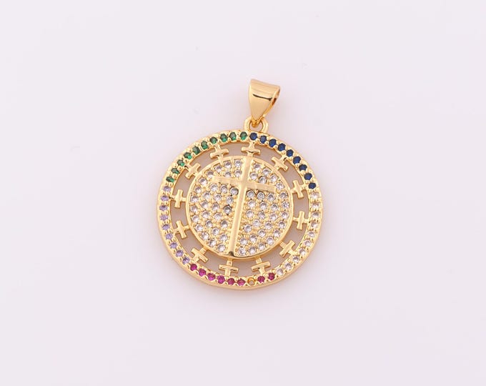 1 pcs Gold CZ Cross Pendant,18K Gold Filled Religion Charm,Christian Charm DIY Bracelet Necklace Jewelry Making Findings Supply