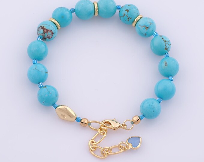 1 Str Gold Turquoise Bracelet,18K Gold Filled Round Ball Bracelet,Chain Bracelet,Gift for Her