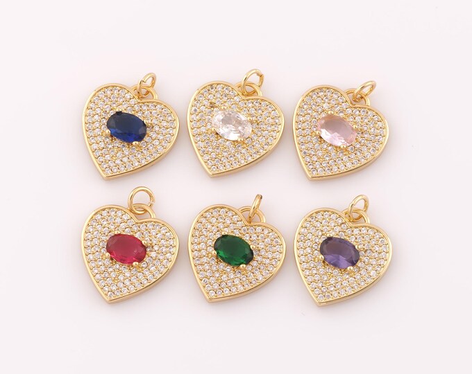 1 pcs Gold CZ Heart Pendant,18K Gold Filled Heart Charm,Heart Charm DIY Bracelet Necklace Jewelry Making Findings Supply