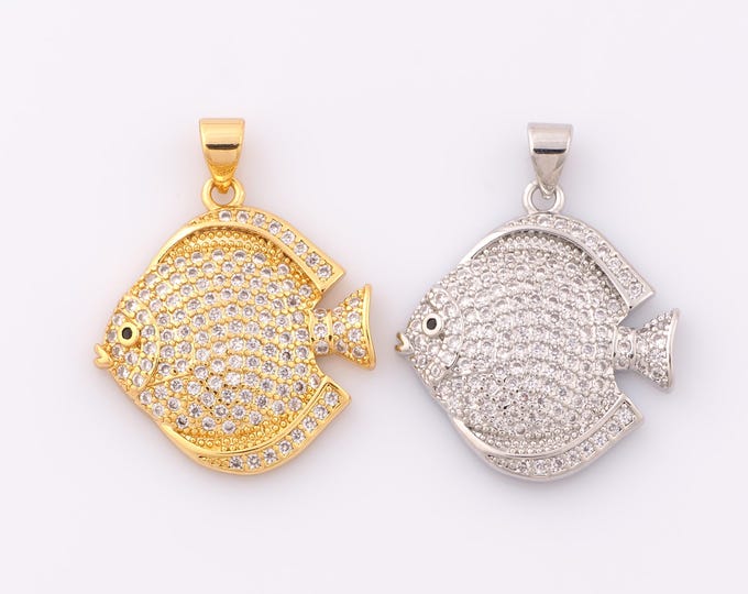 1 pcs Gold CZ Fish Pendant,18K Gold Filled Fish Charm,Fish Charm DIY Bracelet Necklace Jewelry Making Findings Supply