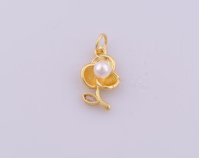 1 pcs Gold CZ Flower Pendant,18K Gold Filled Flower Charm,Flower Charms DIY Bracelet Necklace Jewelry Making Findings Supply