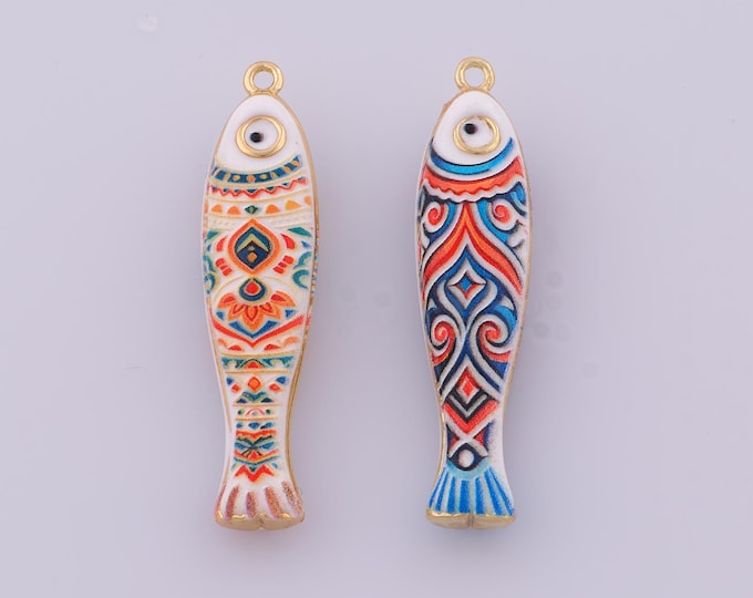 1 pcs Gold Enamel Fish Pendant,18K Gold Filled Marine Life Charm,Fish Charms DIY Bracelet Necklace Jewelry Making Findings Supply