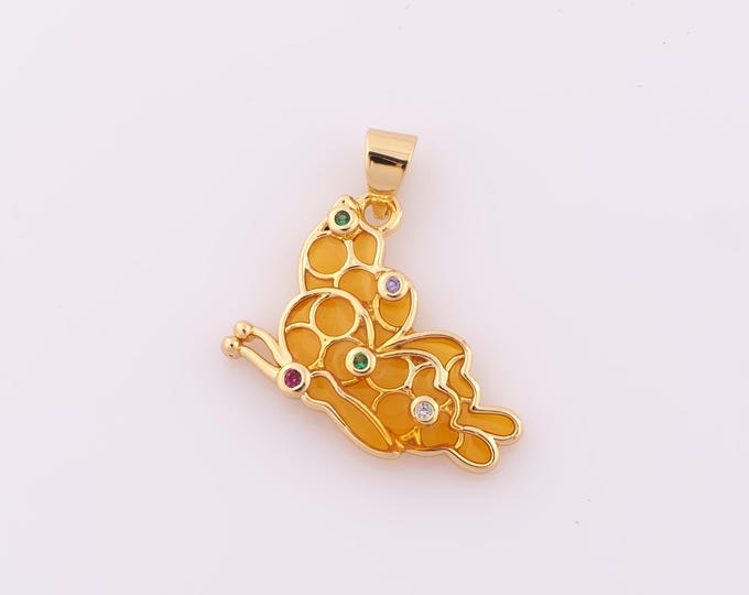 1 pcs Gold CZ Butterfly Pendant,18K Gold Filled Butterfly Charm,Butterfly Charm DIY Bracelet Necklace Jewelry Making Findings Supply