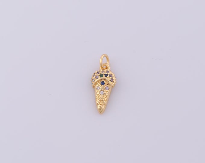 1 pcs Gold CZ Ice Cream Pendant,18K Gold Filled Dessert Charm,Sweet Charms DIY Bracelet Necklace Jewelry Making Findings Supply