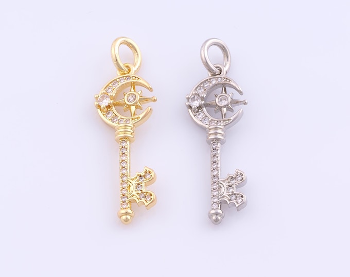 1 pcs Gold CZ Moon Star Pendant,18K Gold Filled Celestial Charm,Key Charms DIY Bracelet Necklace Jewelry Making Findings Supply
