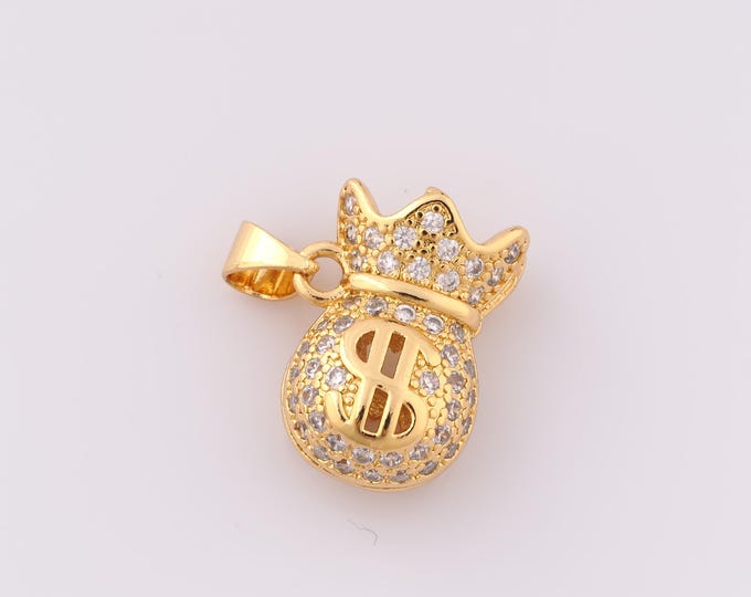 1 pcs Gold CZ Money Bag Pendant,18K Gold Filled Money Bag Charm,Money Bag Charm DIY Bracelet Necklace Jewelry Making Findings Supply