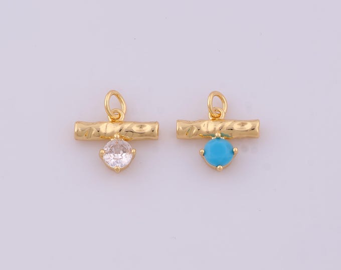 1 pcs Gold CZ Stick Pendant,18K Gold Filled Stick Charm,Stick Charms DIY Bracelet Necklace Jewelry Making Findings Supply