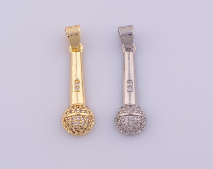 1 pcs Gold CZ Microphone Pendant,18K Gold Filled Microphone Charm,Microphone Charms DIY Bracelet Necklace Jewelry Making Findings Supply