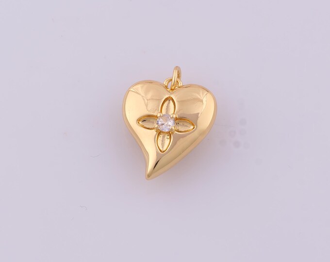 1 pcs Gold CZ Heart Pendant,18K Gold Filled Love Charm,Heart Charms DIY Bracelet Necklace Jewelry Making Findings Supply
