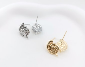 Strukturierter Muschelpfostenohrring, vergoldeter Muschelohrringposten mit Schlaufe, hypoallergen, DIY Ohrringzubehör, handgemachtes Ohrringzubehör LM2-ZX163