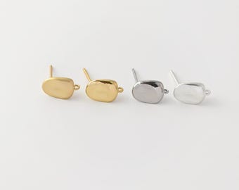 Irregular Bean Earrings, 18K Gold Plated Stud Post With Loop, Hypoallergenic, DIY Earring Findings, Handmade Earring Supplies LM2-D0015