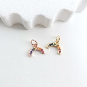 Lustrous mini rainbow charm,18K gold plated,petite cz pave rainbow pendant,for necklace and earring making,jewelry finding LM2-S606