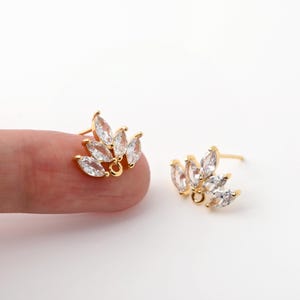 Brincos de flor com zircônia cúbica, pino banhado a ouro com argola, hipoalergênicos, acessórios para brincos DIY, suprimentos para brincos artesanais LM2-D0284