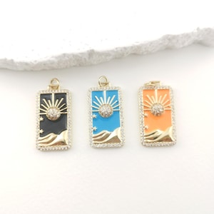 Emaille rechteckige Karte Anhänger Sonne Charme, 18K vergoldet, für Halskette und Ohrring machen, Schmuck finden LM2-S20421