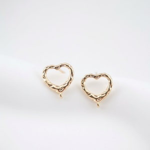 Hammered Heart Post Earring,Gold Plated Heart Earring Post With Loop,Hypoallergenic,DIY Earring Finding,Handmade Earring Supplies LM2-ZX172