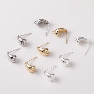 Sleek C Shape Post Earring,Gold/Silver Plated Earring Post With Loop,Hypoallergenic,DIY Earring Findings,Handmade Earring Supplies CX363-D