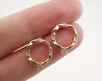 Runder Ohrring mit Zirkonia, vergoldeter Ohrstecker mit durchbrochenem Muster und Öse, hypoallergen, DIY-Ohrringrohling, Zubehör für handgefertigte Ohrringe LM2-ZX025