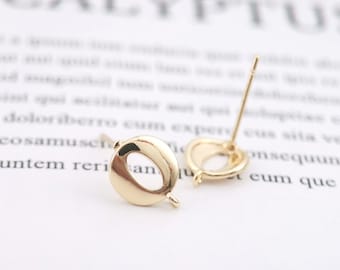 Sleek Cutout Post Earrings,Gold Plated Oval Earring Post With Loop,Hypoallergenic,DIY Earring Findings,Handmade Earring Supplies LM2-ZX222
