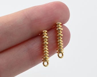 Irregular Long Bar Post Earring, Gold Plated Stud Post With Loops, Hypoallergenic, DIY Earring Findings, Handmade Earring Supplies LM2-D0481